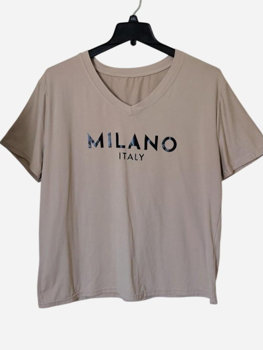 Milano Italy Beige V-Neck Graphic T-Shirt 2XL